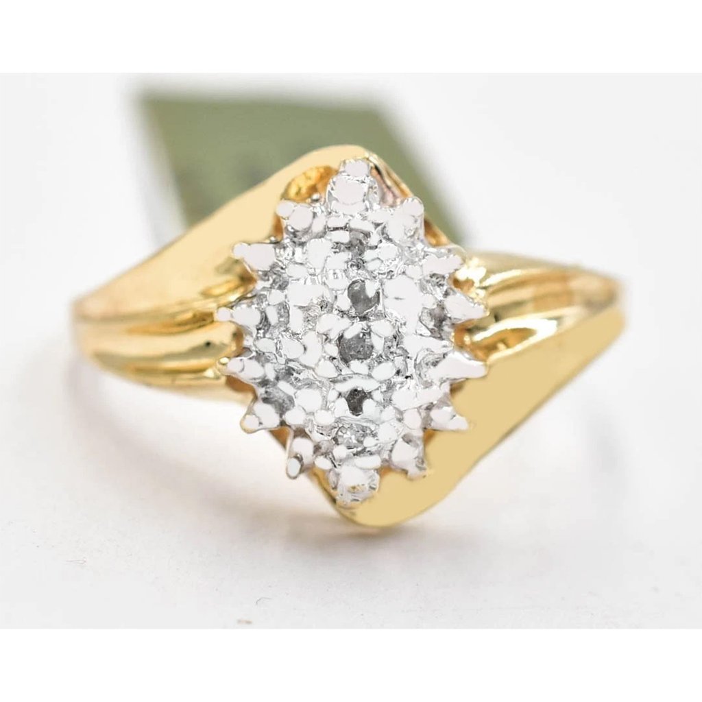 Genuine Diamond Cocktail Ring Solid 10k Yellow Gold